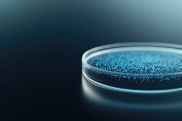 3d-rendered futuristic petri dish showcasing self-replicating bio-synthetic structures glowing under advanced microscopic