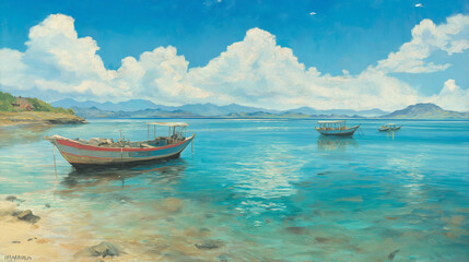 Fototapeta premium Tranquil Crystal-Clear Waters Encircling Komodo Island Offer Unforgettable Scenic Marine Beauty and Timeless Natural Splendor