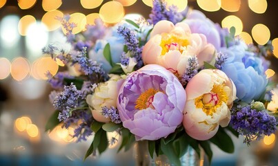 A bouquet of flowers with purple and yellow petals