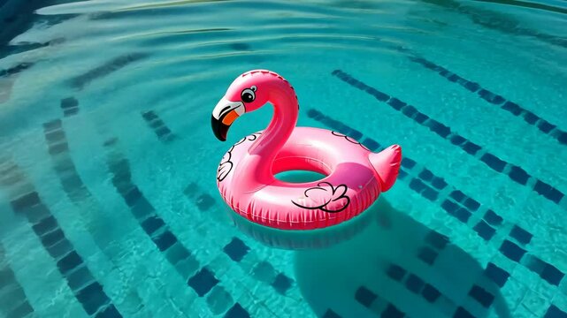 Pink inflatable flamingo floating in pool, summer, kids & toys, pool party, tropical, vacation