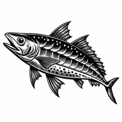 Obraz premium Intricate Black and White Tuna Fish Illustration Detailed Marine Life Art