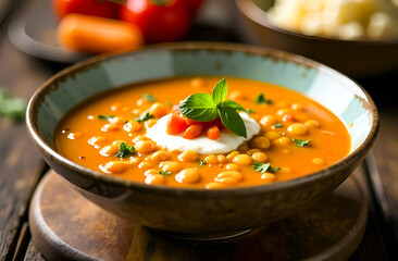 Eastern lentil soup with carry and coconut milk