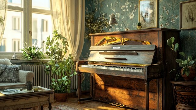 Upright Piano in Quaint Living Room