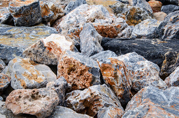 The texture of natural stones in Various Sizes on the coast