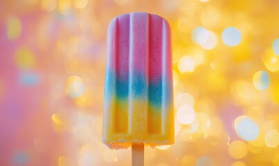 A colorful ice cream stick with a rainbow stripe