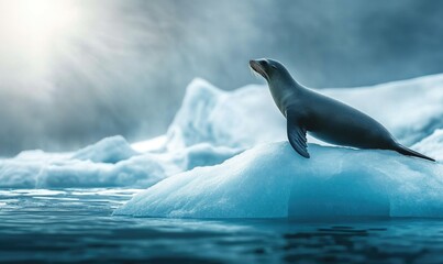 Obraz premium A seal is standing on a piece of ice in the ocean