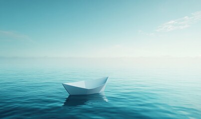 Obraz premium A small white boat is floating in the ocean