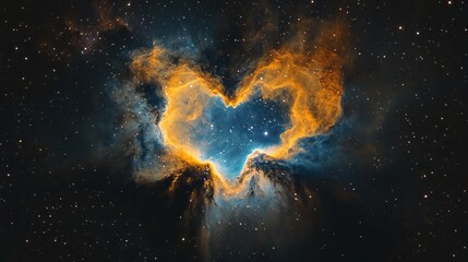 Obraz premium A striking heartshaped nebula glowing in shades of orange and blue set against the vast night sky
