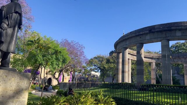 Rotunda of Illustrious Jaliscienses in the Historic Center of Guadalajara with the Cathedral in the background, Jalisco, Mexico