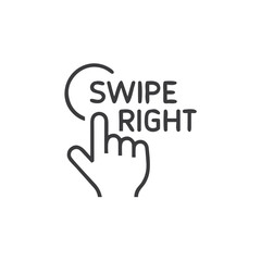 Swipe right gesture icon with finger for dating apps, photo galleries, mobile interfaces, user onboarding, tutorial screens, and interactive product design