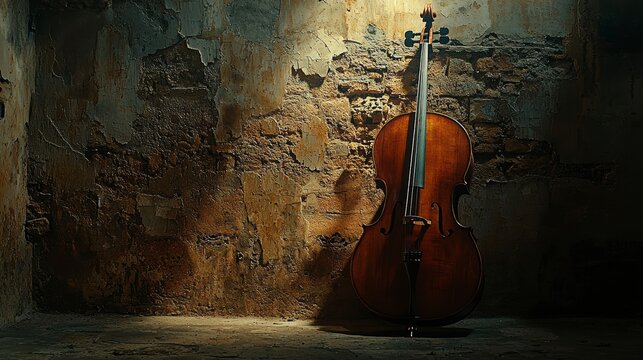 Luxurious Cello Against Textured Wall
