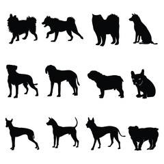 Set of dog silhouette vector. Dogs and puppies in different breed. Dogs Icon Set. Animals silhouettes vector. Belgian Malinois Dog Silhouette Vector Set