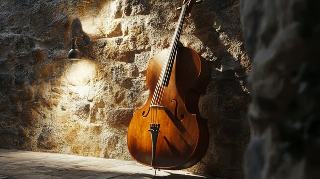 Luxurious Cello Against Textured Wall