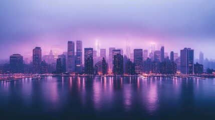 Fototapeta premium Misty city skyline at dawn (1)