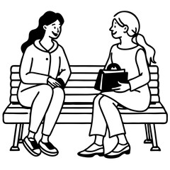 Two Women Talking on Bench Illustration Vector Design
