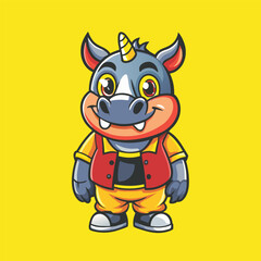 Obraz premium Adorable Vector Mascot Character of a Cute Rhinoceros with an Illustrative Design