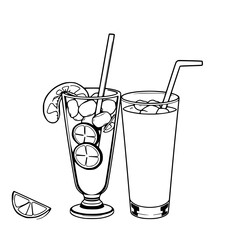 Refreshing Iced Drinks: Lemon & Iced Tea Illustration                                                         