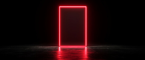 Red neon frame on dark background, showcasing blank space ideal for text or logo placement.  Modern, minimalist design, symbolizing technology or energy.