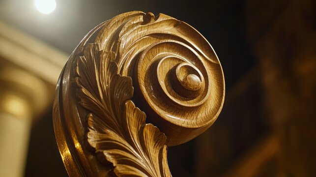 Hand-Carved Violin Scroll in Spotlight
