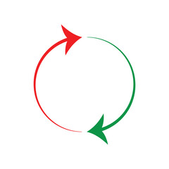 Single headed red green circular arrow icon set. One ended arrow illustration. Multi colored single headed arrow in circle. Replaceable vector design.