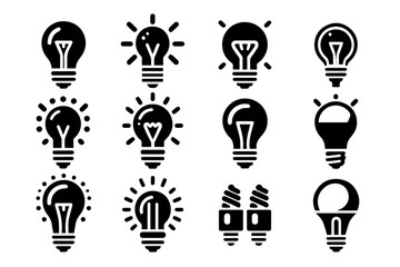 Elegant Black and White Bulb Icons Set