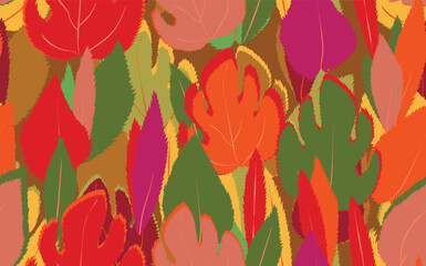 Floral seamless with hand drawn color exotic monstera leaves. Cute summer background. Tropic branches. Modern floral compositions. Fashion vector illustration for wallpaper, fabric, textile.