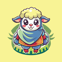 **** Adorable Sheep Mascot Character in Cozy Shawl