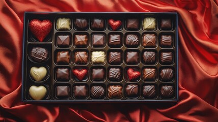 Assorted Chocolates Box With Red Hearts For Valentines Day