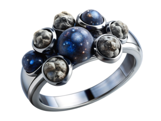 dark asteroid belt ring stones isolated on white background  .PNG, AI GENERATED