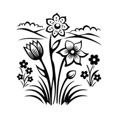 black and white flowers vector