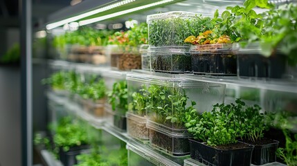 Indoor Hydroponic Farm with Green Plants