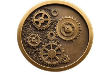 Antique Brass Gear Cogs Mechanism Round Ornament Design Element