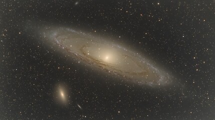 Obraz premium A large spiral galaxy with other celestial objects shown overhead