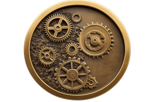 Antique Brass Gear Cogs Mechanism Round Ornament Design Element