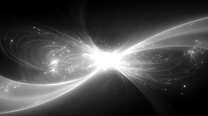 Abstract bright energy burst with swirling lines in dark space