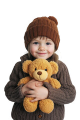A little girl holds a teddy bear, transparent background