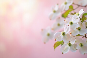 Fototapeta premium Easter Background, Easter Banner, Delicate White Dogwood Blossoms on Pink Background Spring Floral Beauty