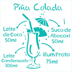 Cocktail Pina Colada stencil, Alcohol Cocktail stencil, vector, cut files, laser cut, silhouette, cricut, EPS