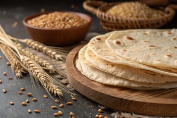 Freshly Made Flatbreads With Grains and Seeds in Kitchen Generative AI