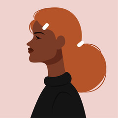 orange haired woman profile, vector illustration