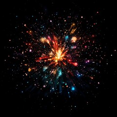 Fototapeta premium Colorful Light Explosion Bursting Against Black Backdrop for Graphic Design Use