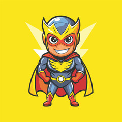 Adorable Super Hero Mascot Character Cartoon with Cute Vector Design