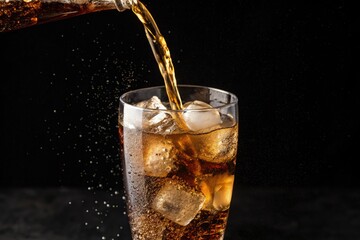 Refreshing Beverage Being Poured Into a Glass With Ice Generative AI
