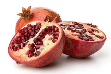 Fresh Pomegranates Cut Open Revealing Juicy Arils Inside Generative AI