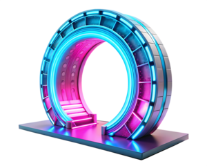 futuristic energy portal gate in pink and blue isolated on white background PNG , AI GENERATED