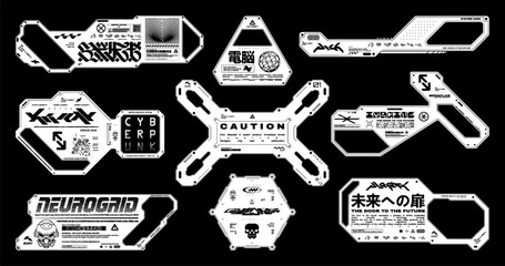 Futuristic sci-fi sticker designed as a detail and HUD interface element. A retrofuturistic decal, badge, or patch in cyberpunk style, ideal for streetwear. Vector. © SergeyBitos