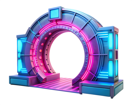 futuristic energy portal gate in pink and blue isolated on white background PNG , AI GENERATED
