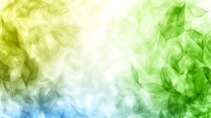 Green and yellow overlapping translucent leaves on a white background