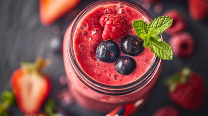 Cold Berry Smoothie with a Mint Garnish