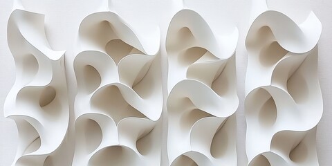 Abstract white textured wall art with repeating sculptural shapes